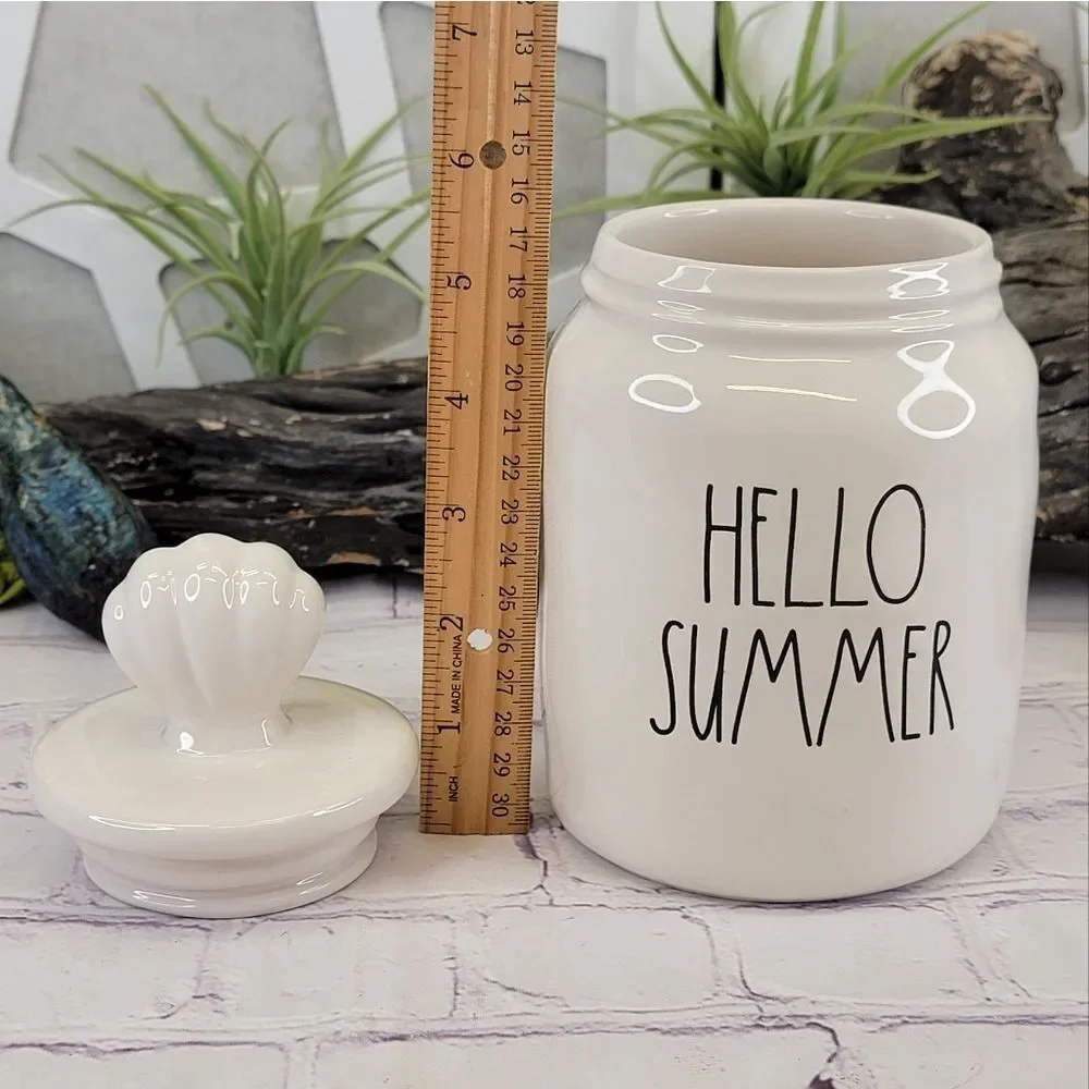 Rae Dunn HELLO SUMMER Ceramic Canister w/ Sea Shell Lid